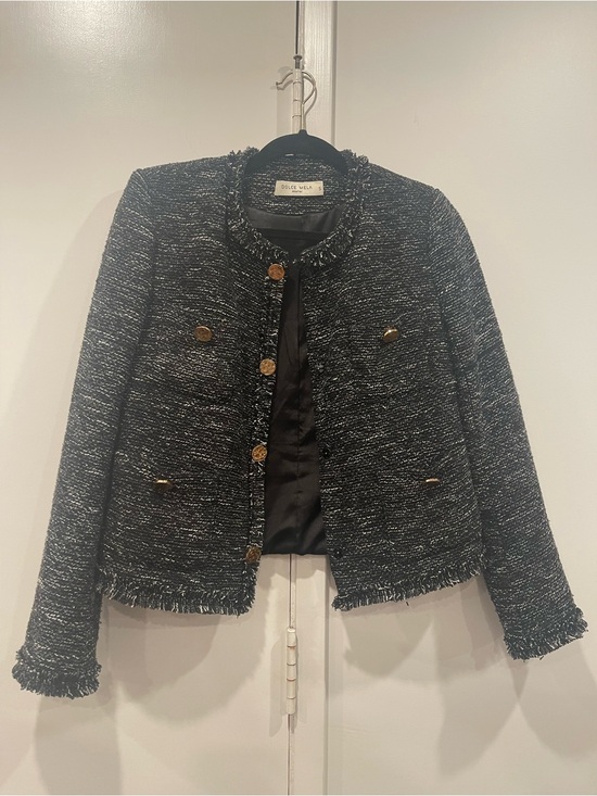 Dolce Mela Jackets & Blazers - Black Tweed Fringe Collar Jacket size S
